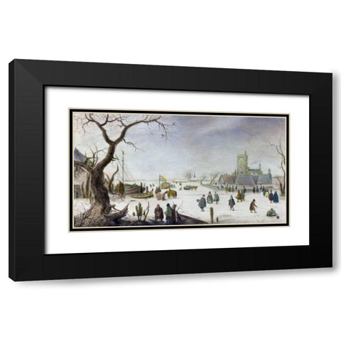 Winter Pleasure Black Modern Wood Framed Art Print with Double Matting by Avercamp, Hendrick