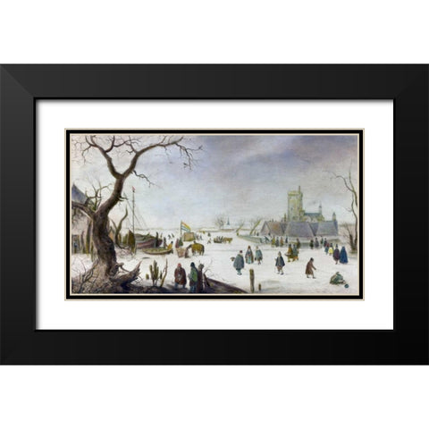 Winter Pleasure Black Modern Wood Framed Art Print with Double Matting by Avercamp, Hendrick