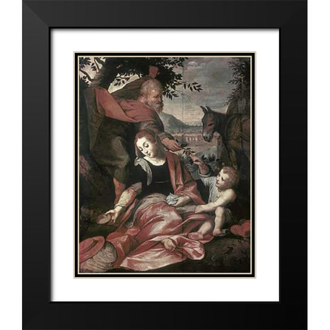 Flight Into Egypt Black Modern Wood Framed Art Print with Double Matting by Barocci, Frederico