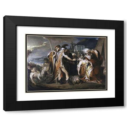 King Lear Weeping Over The Body of Cordelia Black Modern Wood Framed Art Print with Double Matting by Barry, D.F