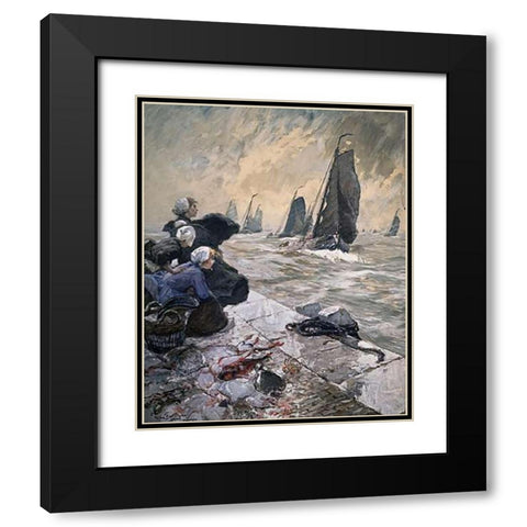 Fishermens Wives Black Modern Wood Framed Art Print with Double Matting by Von Bartels, Hans