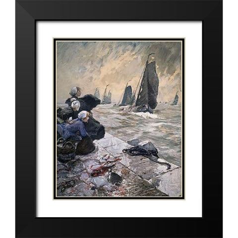Fishermens Wives Black Modern Wood Framed Art Print with Double Matting by Von Bartels, Hans