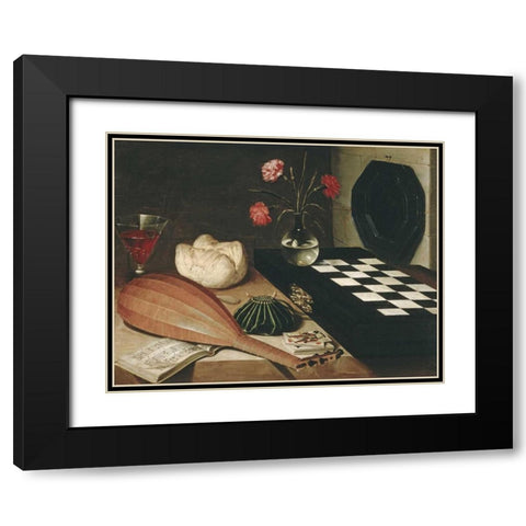 Still Life with a Chess-Board Black Modern Wood Framed Art Print with Double Matting by Baugin, Lubin