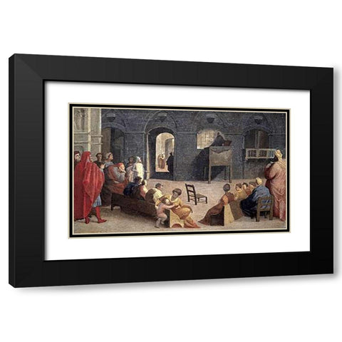 San Bernardino of Siena Preaching Black Modern Wood Framed Art Print with Double Matting by Beccafumi, Domenico