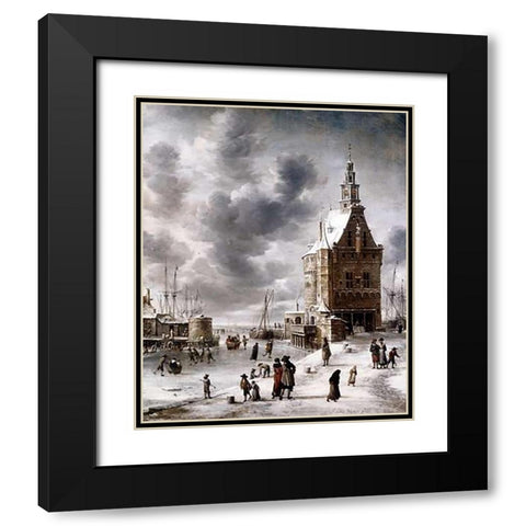 Town Gate of Hoorn Black Modern Wood Framed Art Print with Double Matting by Beerstraaten, Jan Abrahamz