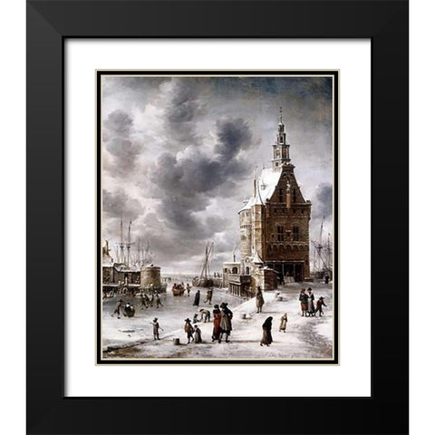 Town Gate of Hoorn Black Modern Wood Framed Art Print with Double Matting by Beerstraaten, Jan Abrahamz