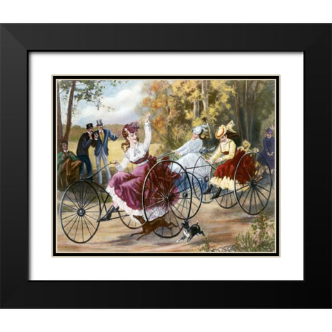 Tricyclists In The Park Black Modern Wood Framed Art Print with Double Matting by Bell, Henry