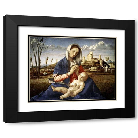 Madonna of The Meadow Black Modern Wood Framed Art Print with Double Matting by Bellini, Giovanni