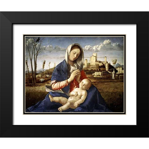 Madonna of The Meadow Black Modern Wood Framed Art Print with Double Matting by Bellini, Giovanni