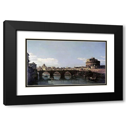 View of The Tiber With The Castel SantAngelo Black Modern Wood Framed Art Print with Double Matting by Bellotto, Bernardo