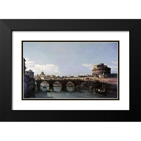 View of The Tiber With The Castel SantAngelo Black Modern Wood Framed Art Print with Double Matting by Bellotto, Bernardo