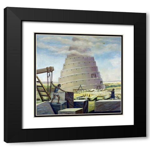 Building The Tower of Babel Black Modern Wood Framed Art Print with Double Matting by Bianchini, Vittorio