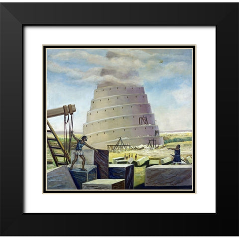 Building The Tower of Babel Black Modern Wood Framed Art Print with Double Matting by Bianchini, Vittorio
