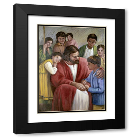 Christ and The Children of All Races Black Modern Wood Framed Art Print with Double Matting by Bianchini, Vittorio