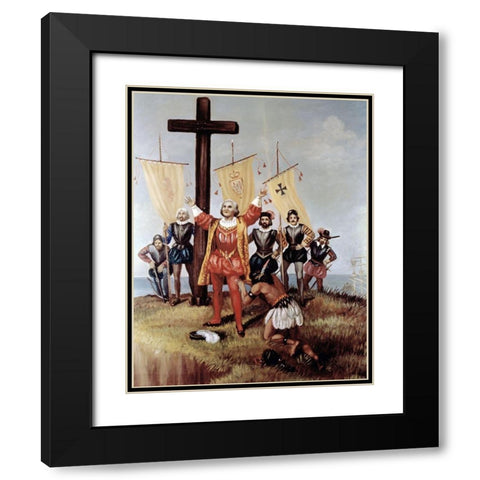Columbus Takes Possession of The New World (Cont) Black Modern Wood Framed Art Print with Double Matting by Bianchini, Vittorio