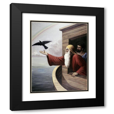 Noah Releasing The Raven Black Modern Wood Framed Art Print with Double Matting by Bianchini, Vittorio