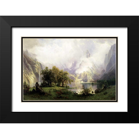 View of Rocky Mountains Black Modern Wood Framed Art Print with Double Matting by Bierstadt, Albert