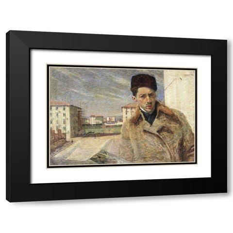 Self-Portrait Black Modern Wood Framed Art Print with Double Matting by Boccioni, Umberto