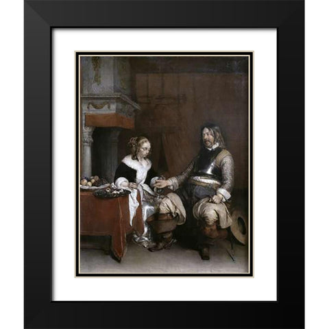 Gallant Soldier Black Modern Wood Framed Art Print with Double Matting by Ter Borch, Gerard