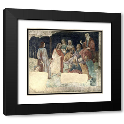 A Young Man Is Greeted By The Liberal Arts Black Modern Wood Framed Art Print with Double Matting by Botticelli, Sandro