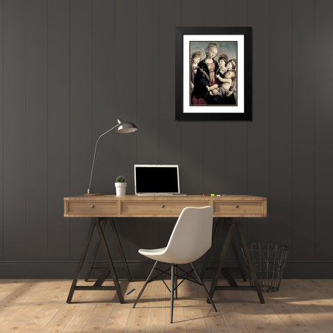 Madonna and Child With St. John Baptist and Two Angels Black Modern Wood Framed Art Print with Double Matting by Botticelli, Sandro