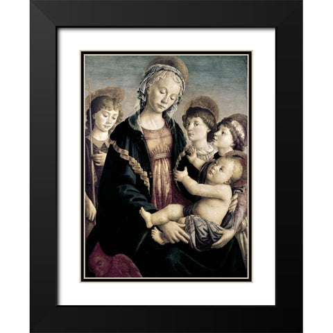 Madonna and Child With St. John Baptist and Two Angels Black Modern Wood Framed Art Print with Double Matting by Botticelli, Sandro