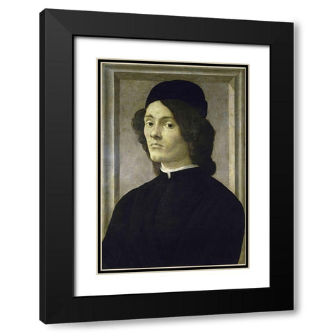 Portrait of a Manlate Black Modern Wood Framed Art Print with Double Matting by Botticelli, Sandro