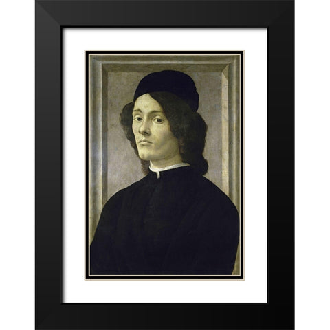 Portrait of a Manlate Black Modern Wood Framed Art Print with Double Matting by Botticelli, Sandro