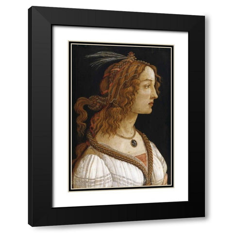 Portrait of a Young Woman Black Modern Wood Framed Art Print with Double Matting by Botticelli, Sandro