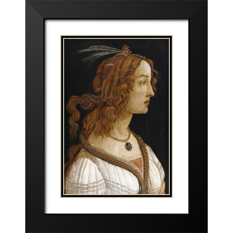 Portrait of a Young Woman Black Modern Wood Framed Art Print with Double Matting by Botticelli, Sandro