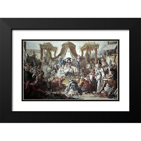 Chinese Curio:Audience of The Chinese Emperor Black Modern Wood Framed Art Print with Double Matting by Boucher, Francois