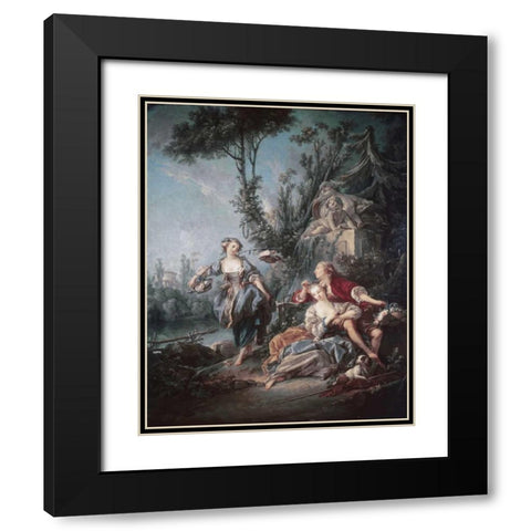Flower Gatherers Black Modern Wood Framed Art Print with Double Matting by Boucher, Francois