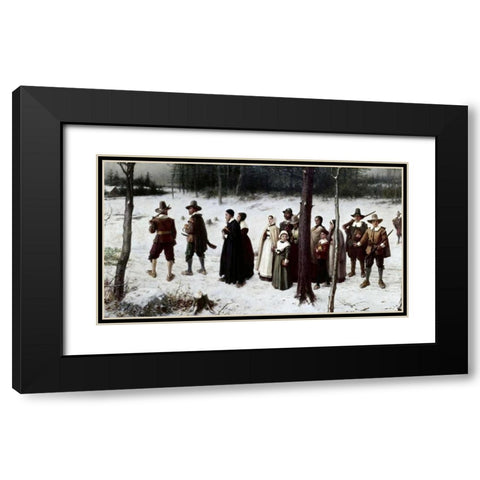 Pilgrims Going To Church Black Modern Wood Framed Art Print with Double Matting by Boughton, George Henry