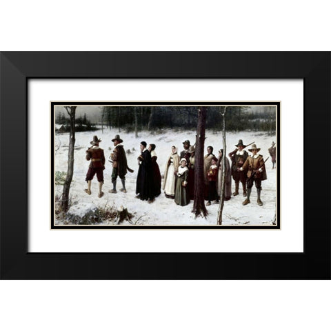 Pilgrims Going To Church Black Modern Wood Framed Art Print with Double Matting by Boughton, George Henry
