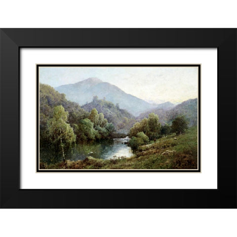 English Mountain Lake Black Modern Wood Framed Art Print with Double Matting by De Breanski, Alfred