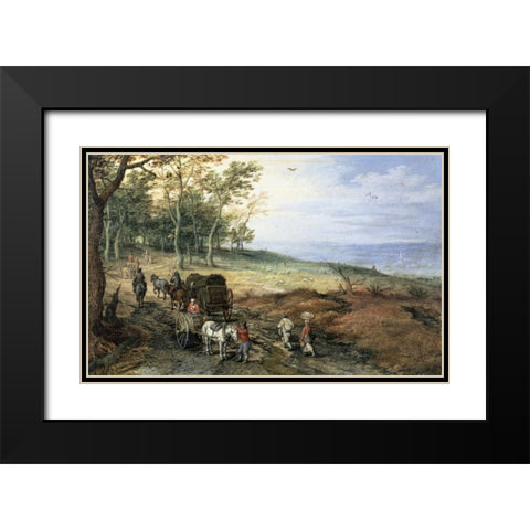 A Wooded Landscape with Travelers Black Modern Wood Framed Art Print with Double Matting by Jan Brueghel the Elder