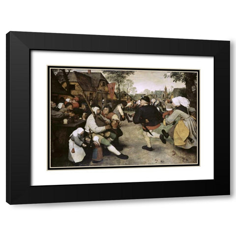 Peasants Dancing Black Modern Wood Framed Art Print with Double Matting by Bruegel, Pieter the Elder