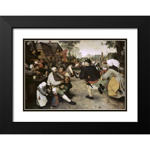 Peasants Dancing Black Modern Wood Framed Art Print with Double Matting by Bruegel, Pieter the Elder