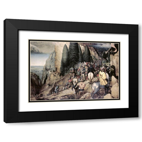 The Conversion of Saint Paul Black Modern Wood Framed Art Print with Double Matting by Bruegel the Elder, Pieter