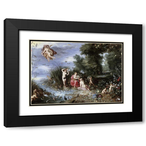 Allegory of The Elements Black Modern Wood Framed Art Print with Double Matting by Jan Brueghel the Elder