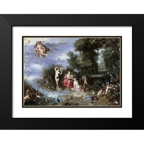 Allegory of The Elements Black Modern Wood Framed Art Print with Double Matting by Jan Brueghel the Elder