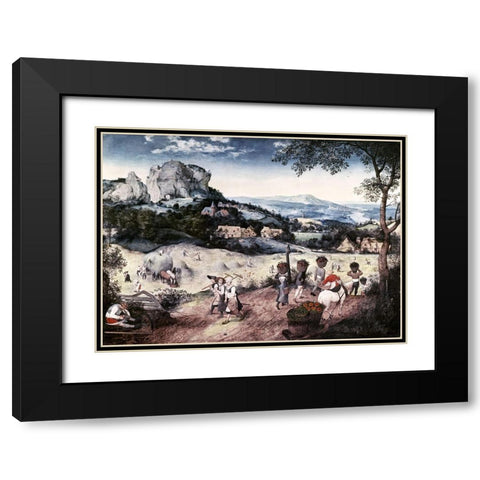 Haymaking Black Modern Wood Framed Art Print with Double Matting by Bruegel the Elder, Pieter