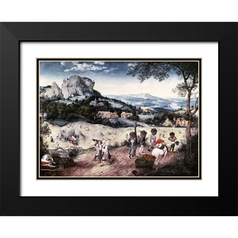 Haymaking Black Modern Wood Framed Art Print with Double Matting by Bruegel the Elder, Pieter