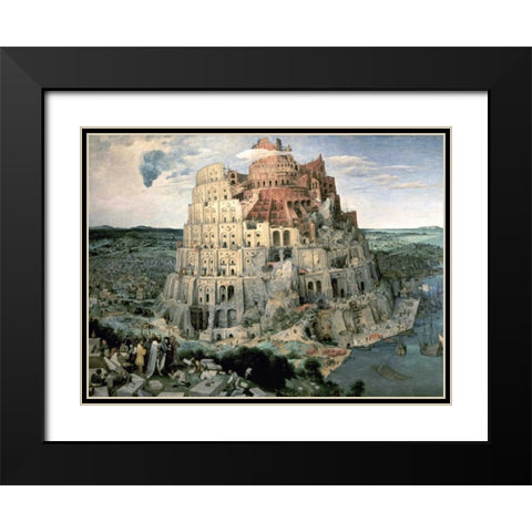 Tower of Babel Black Modern Wood Framed Art Print with Double Matting by Bruegel, Pieter the Elder