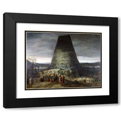Tower of Babel Black Modern Wood Framed Art Print with Double Matting by Bruegel the Younger, Pieter