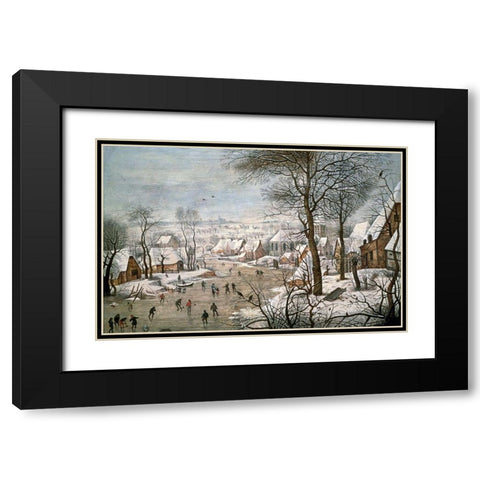 Winter Landscape #1 Black Modern Wood Framed Art Print with Double Matting by Bruegel the Younger, Pieter