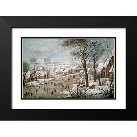 Winter Landscape #1 Black Modern Wood Framed Art Print with Double Matting by Bruegel the Younger, Pieter