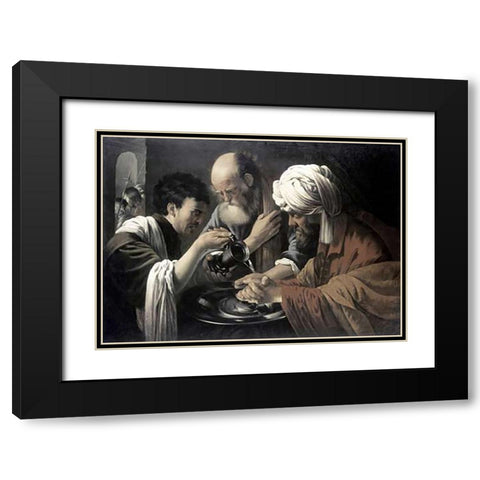 Pilate Washing His Hands Black Modern Wood Framed Art Print with Double Matting by Ter Brugghen, Hendrick