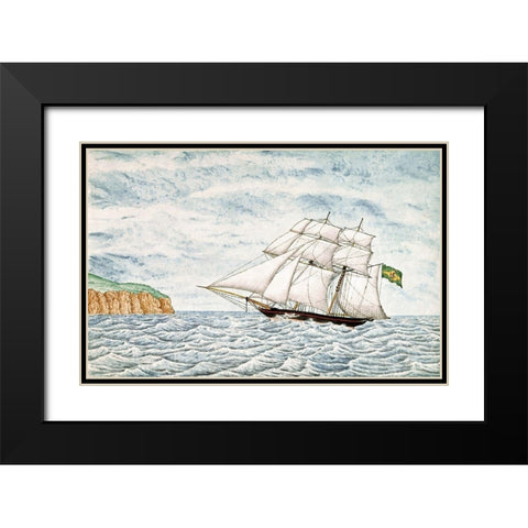 Slave Schooner Saphria Off N. Point, St. Helena Black Modern Wood Framed Art Print with Double Matting by Buck, William