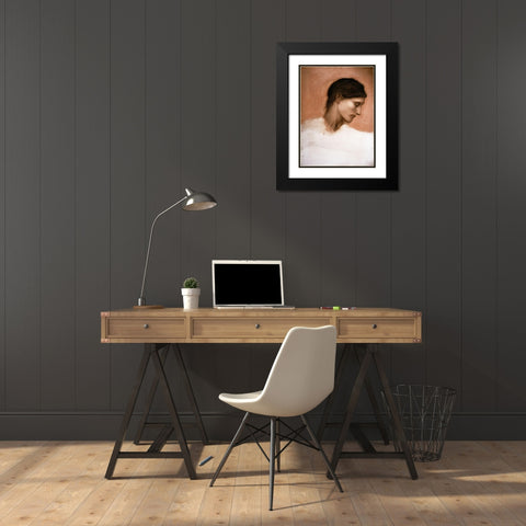 Study of a Girls Head Black Modern Wood Framed Art Print with Double Matting by Burne-Jones, Sir Edward